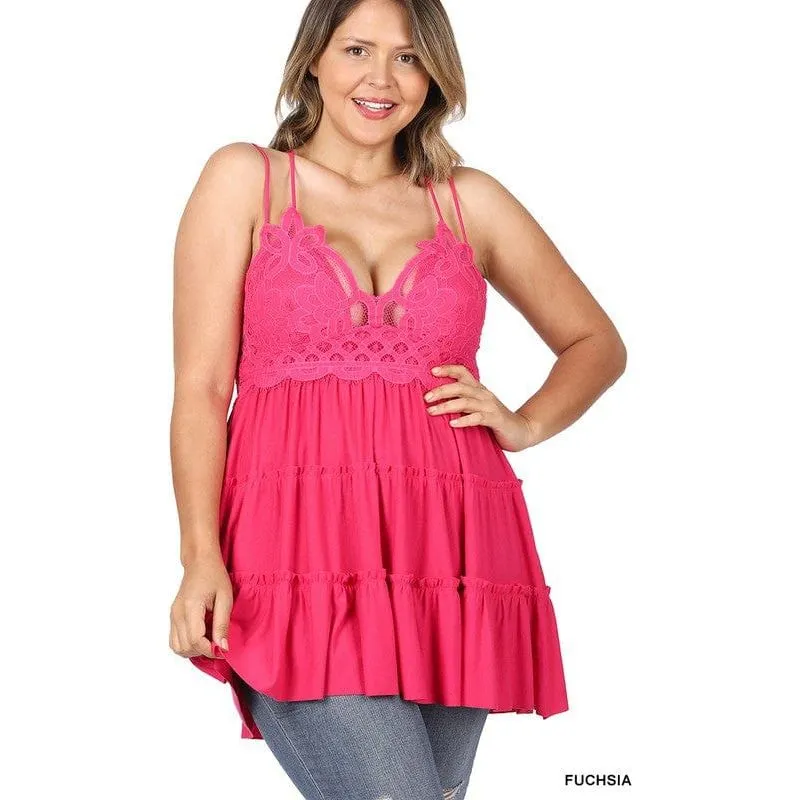 Plus Crochet Lace Ruffle Cami Dress