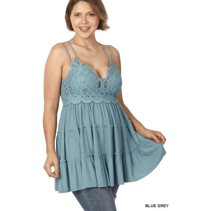 Plus Crochet Lace Ruffle Cami Dress