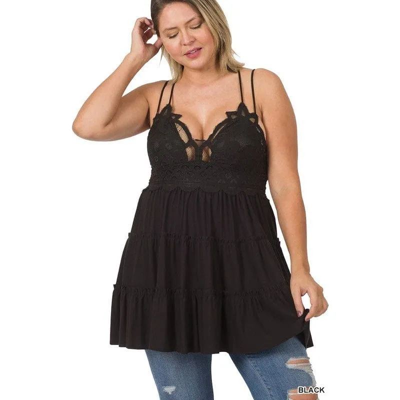 Plus Crochet Lace Ruffle Cami Dress