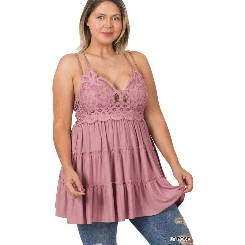 Plus Crochet Lace Ruffle Cami Dress