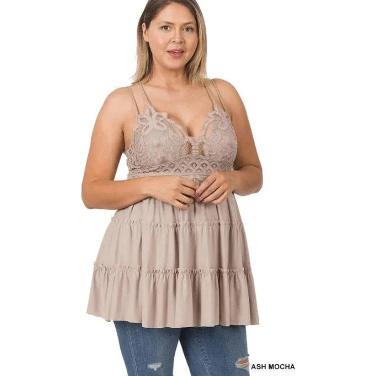 Plus Crochet Lace Ruffle Cami Dress