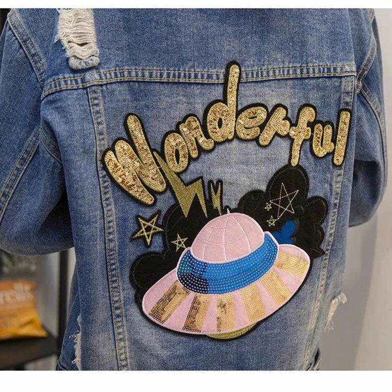Plus Size 200 Jin Women's Spring and Autumn Style Fat Women Loose Western Style Denim Jacket Top