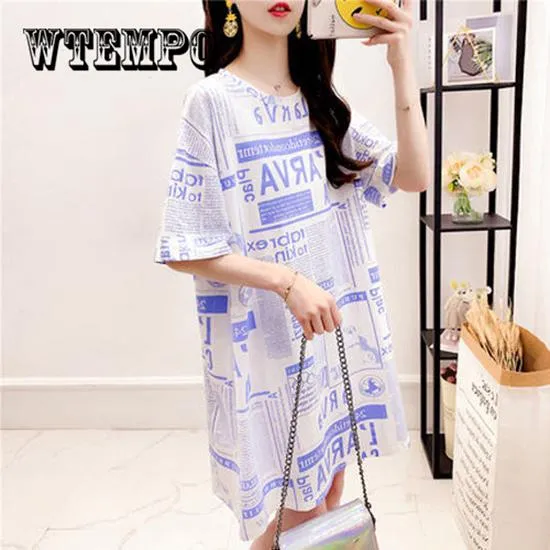 Plus Size T Shirt Dress Vestidos Short Sleeve Sexy Dresses Blue Casual Loose Clothes Women Dress