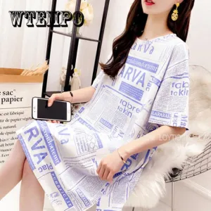 Plus Size T Shirt Dress Vestidos Short Sleeve Sexy Dresses Blue Casual Loose Clothes Women Dress