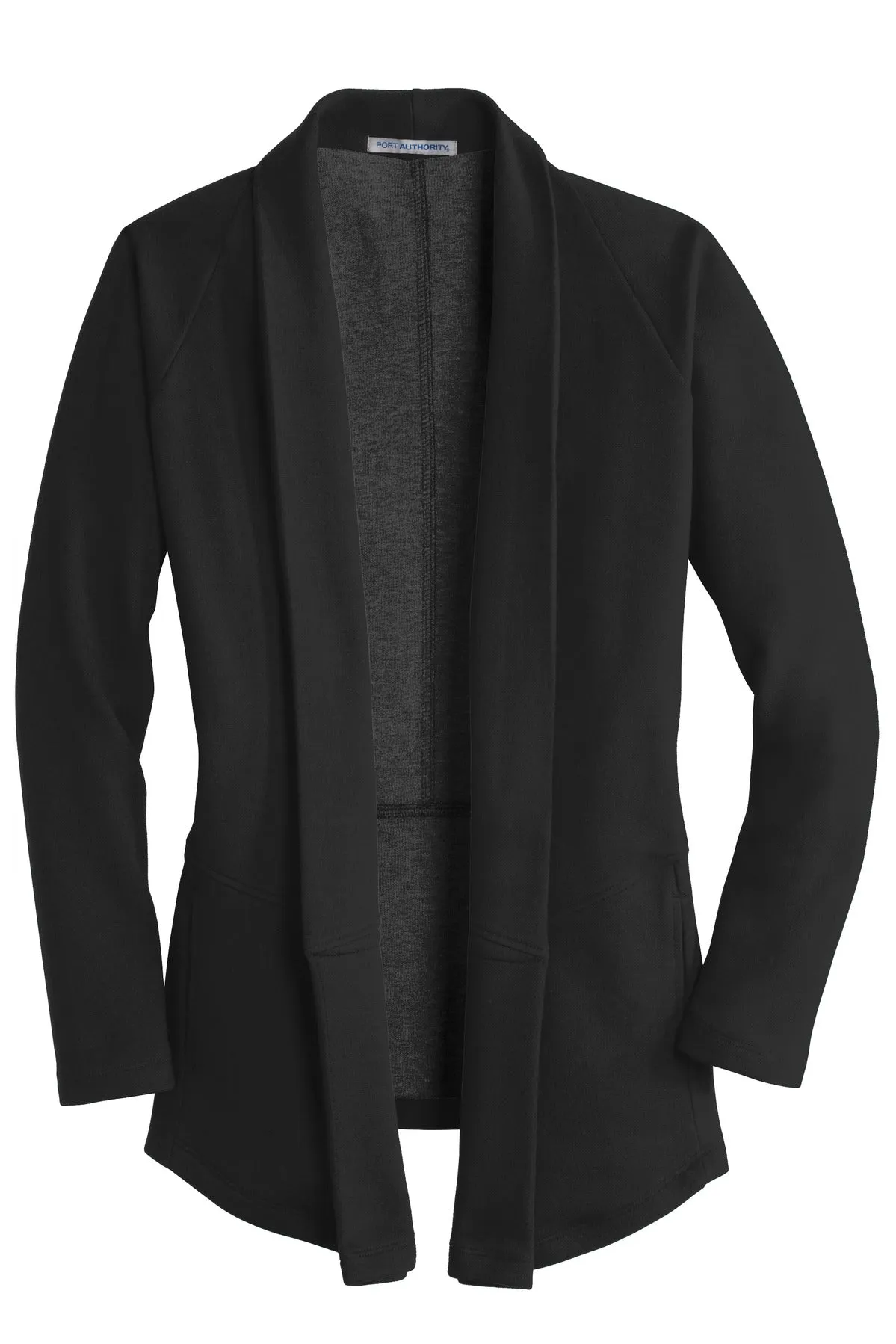 Port Authority Women's Interlock Cardigan. L807 Deep Black/ Charcoal Heather