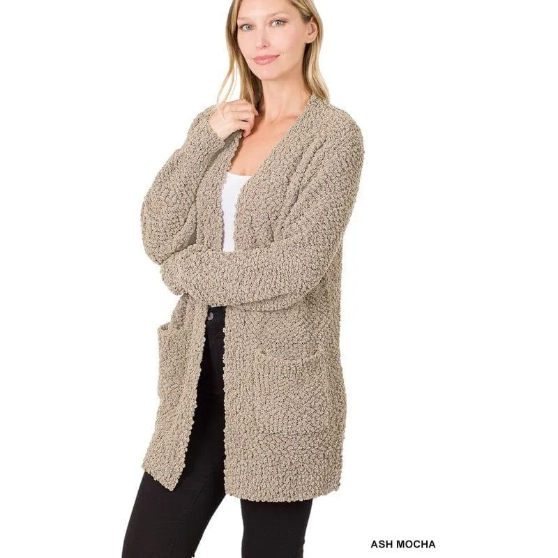 Puff Sleeve Popcorn Cardigan With Pockets