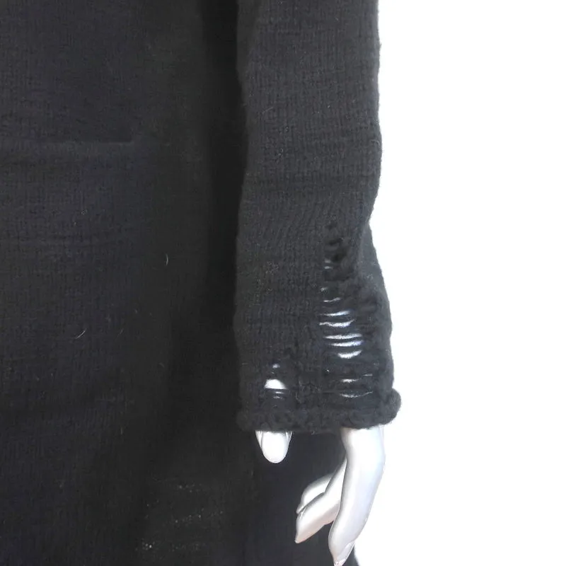 Raquel Allegra Shredded Knit Cardigan Black Wool-Blend Size 2 Long Sweater