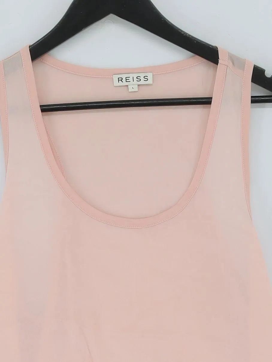 Reiss Women's T-Shirt L Pink Silk with Lyocell Modal