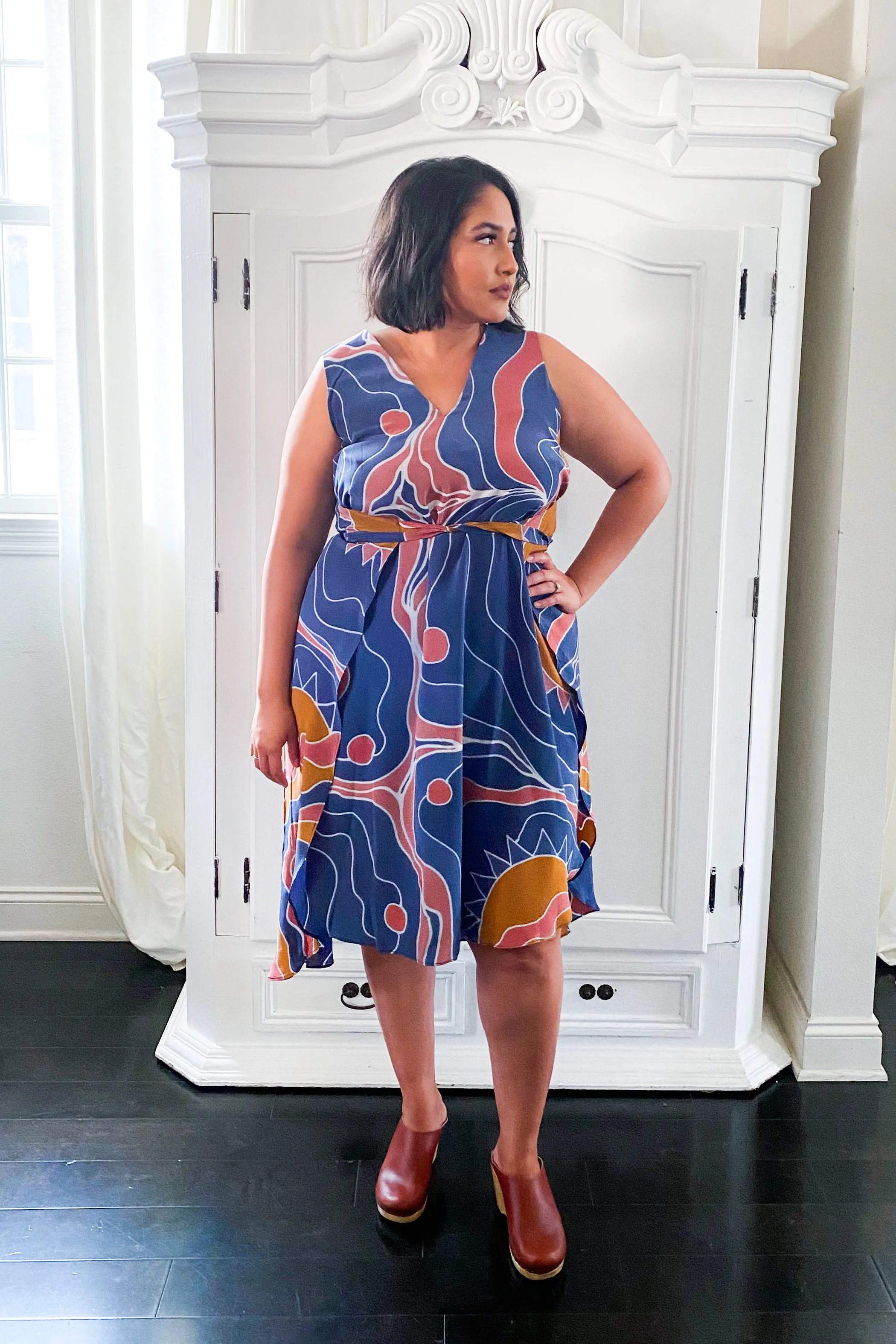 Riviera Wrap Dress in Hand Painted Silk