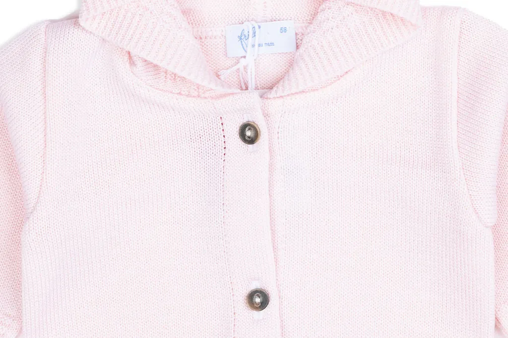 Rose Merino Wool Double-Knit Cardigan with Hood