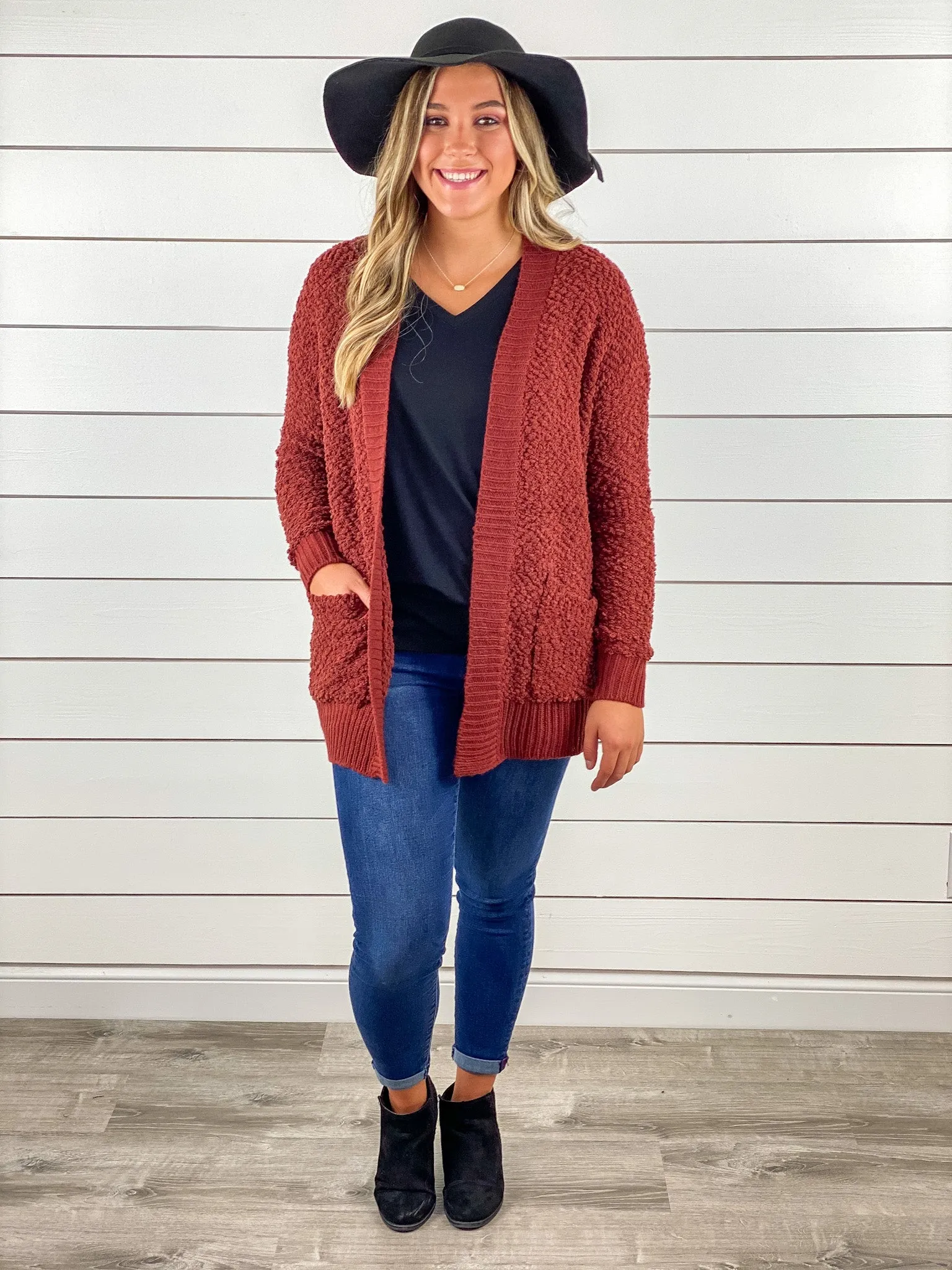 Rust Popcorn Cardigan