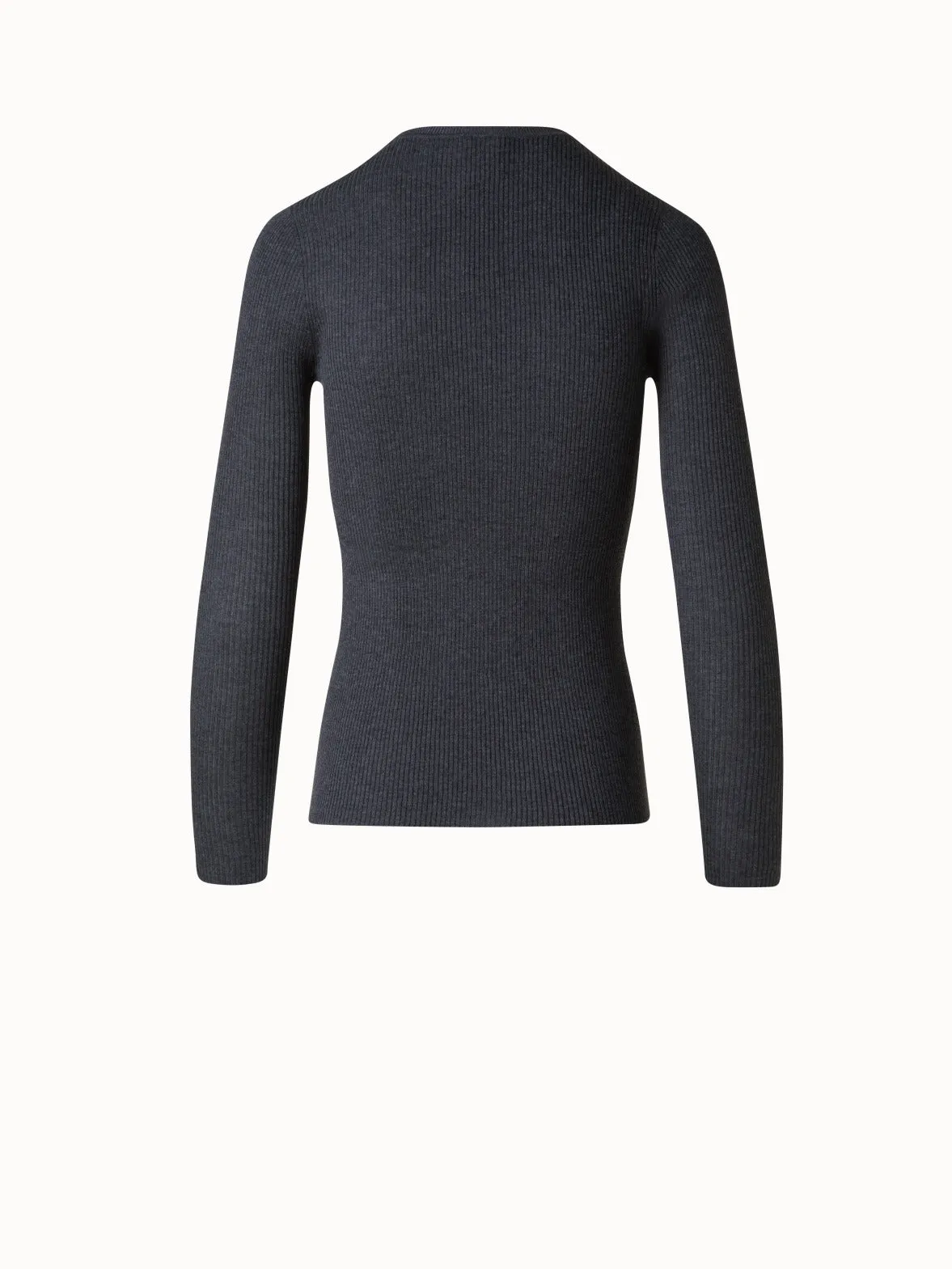 Seamless Rib Silk Cotton Knit Crew Neck Sweater