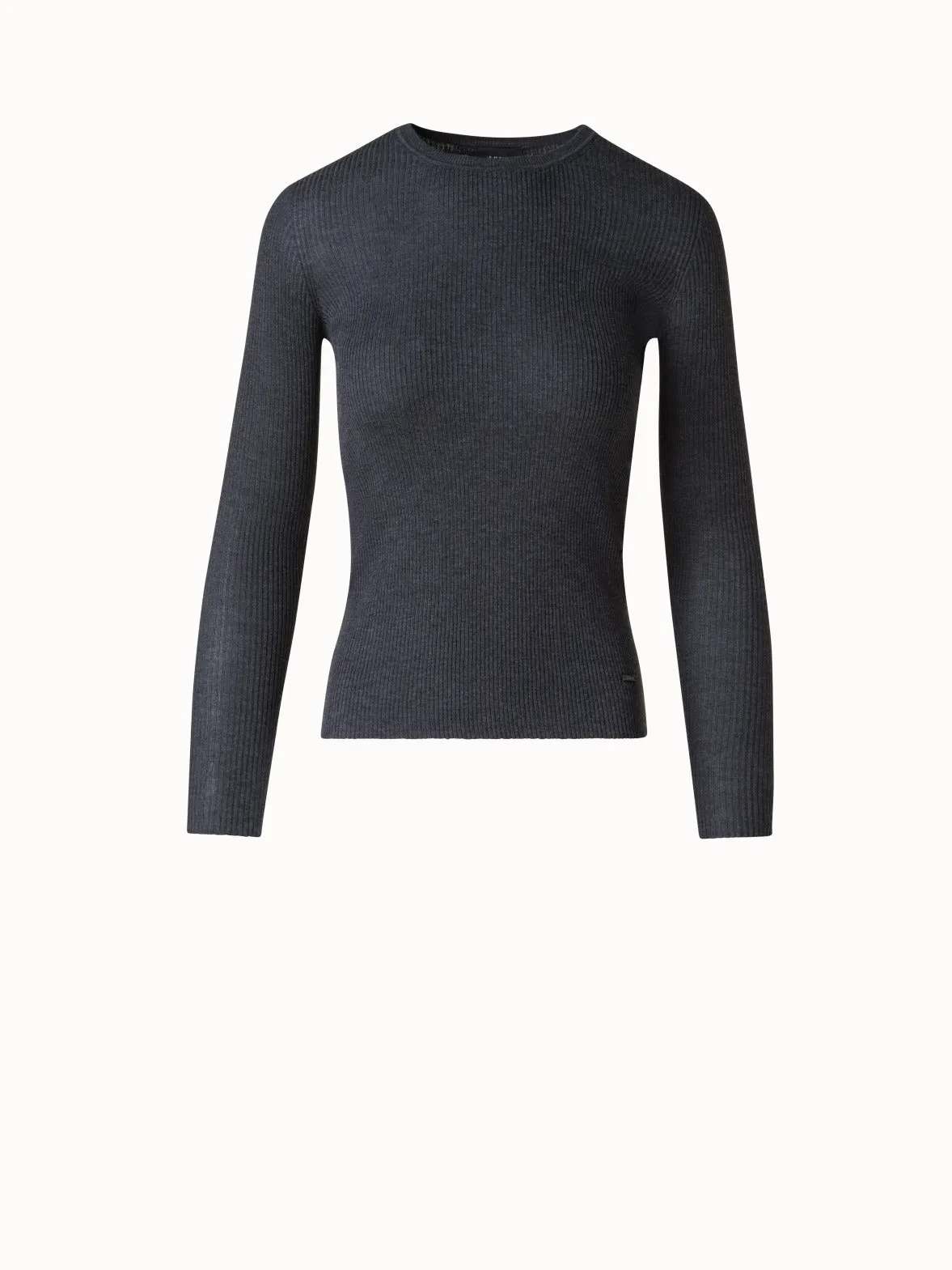 Seamless Rib Silk Cotton Knit Crew Neck Sweater
