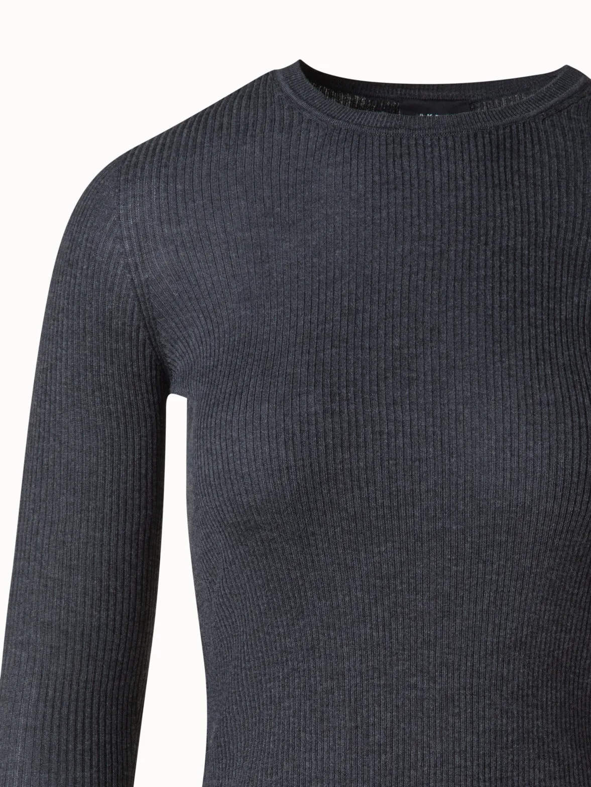 Seamless Rib Silk Cotton Knit Crew Neck Sweater