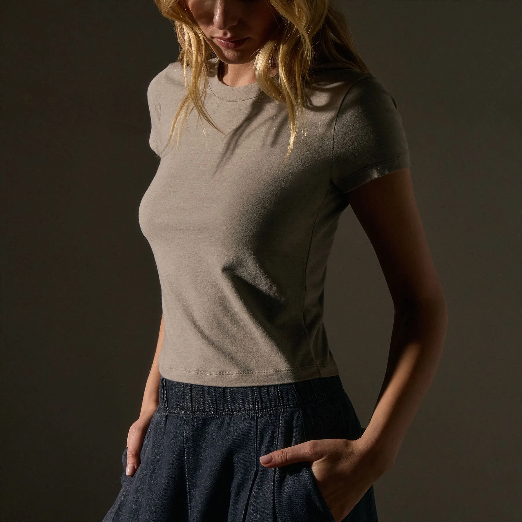 Short Sleeve Cropped Tee - Overcast