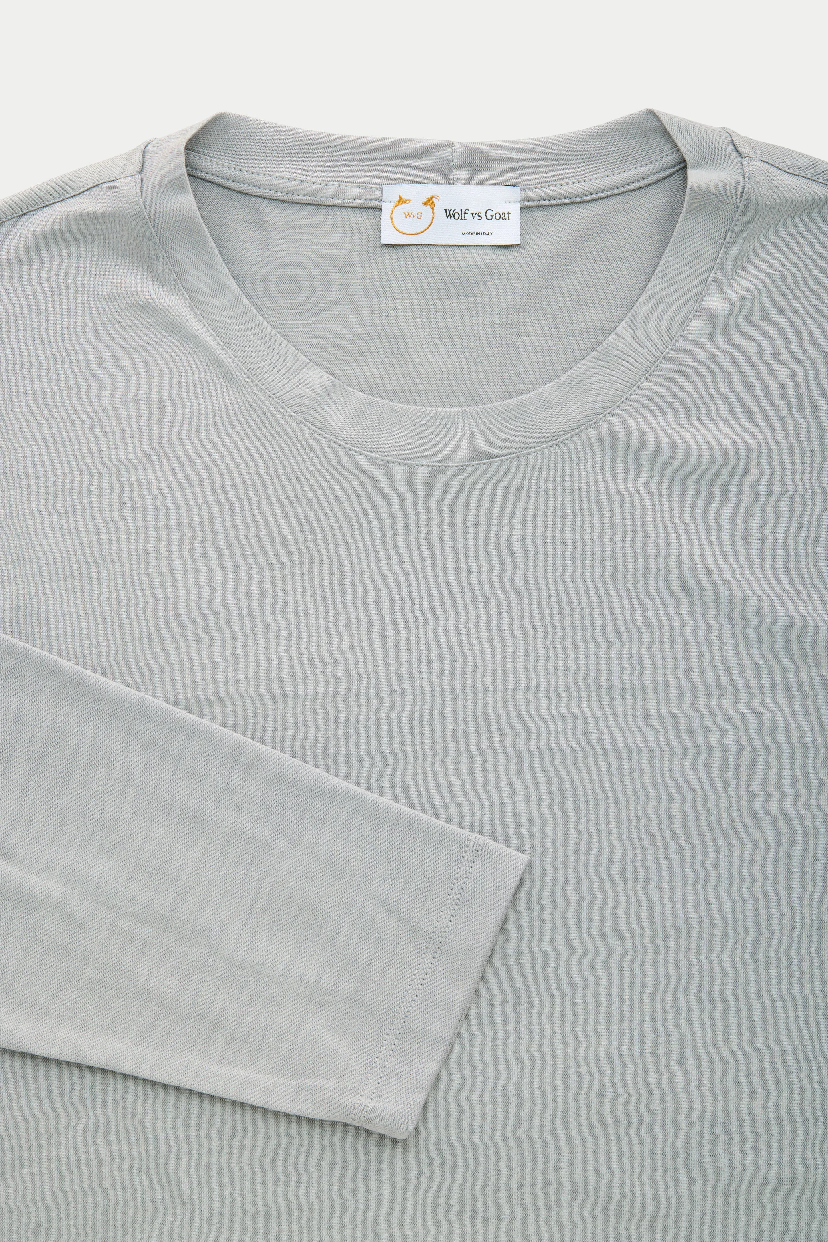 Silk Cotton Long Sleeve Crew Neck T-Shirt Grey