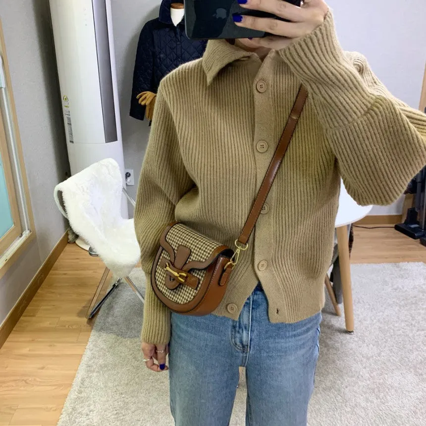 Single-breasted Vintage Lapel Sweater Outerwear Grey