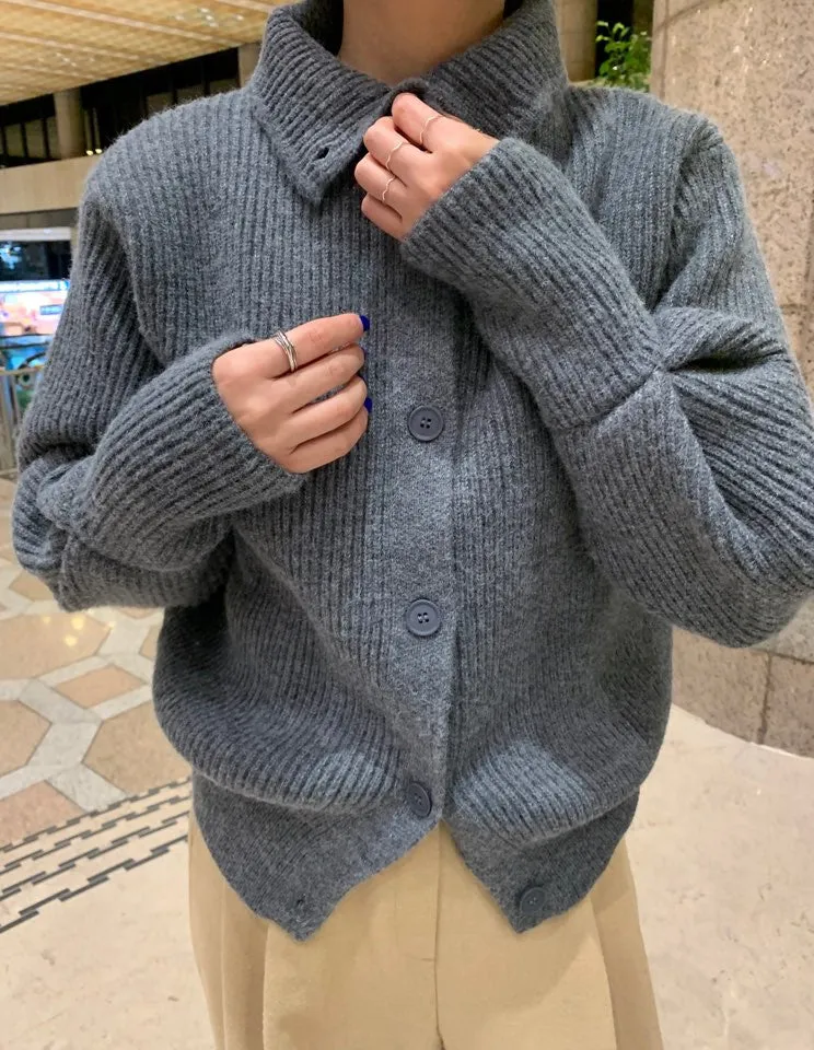 Single-breasted Vintage Lapel Sweater Outerwear Grey