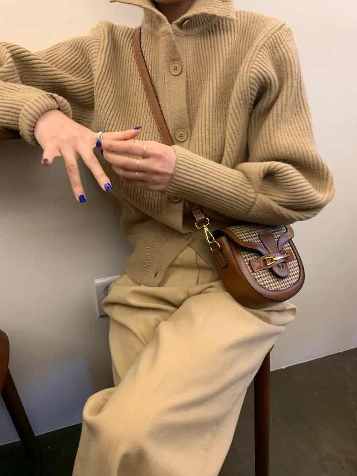Single-breasted Vintage Lapel Sweater Outerwear Grey