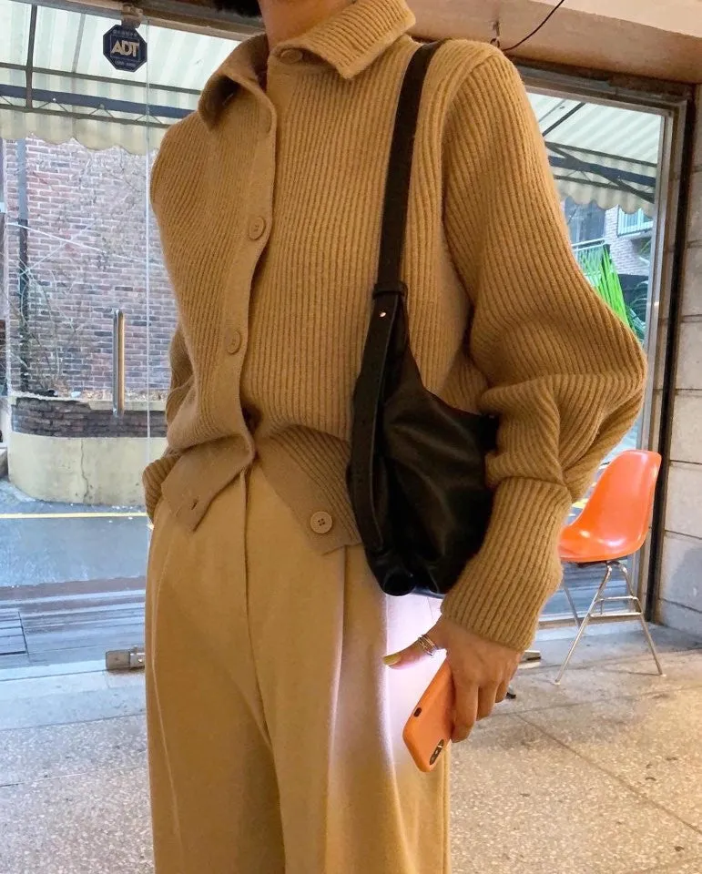 Single-breasted Vintage Lapel Sweater Outerwear Grey