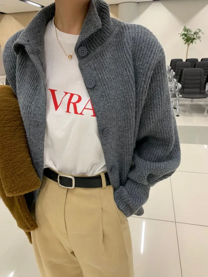 Single-breasted Vintage Lapel Sweater Outerwear Grey
