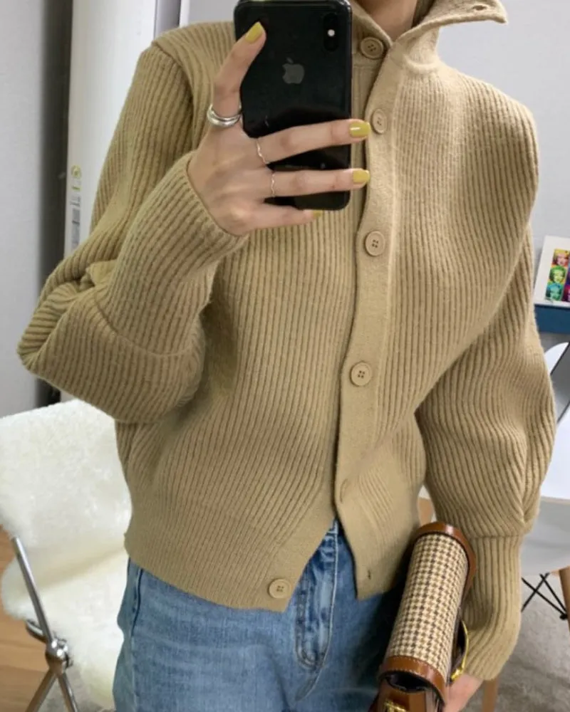Single-breasted Vintage Lapel Sweater Outerwear Grey