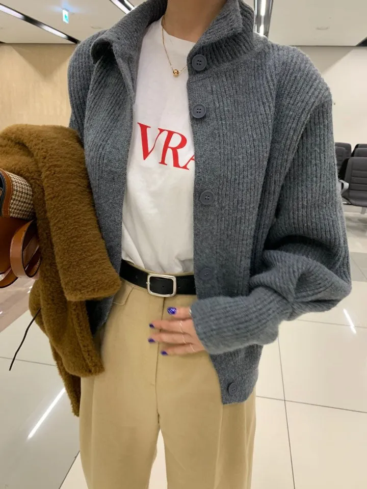 Single-breasted Vintage Lapel Sweater Outerwear Grey