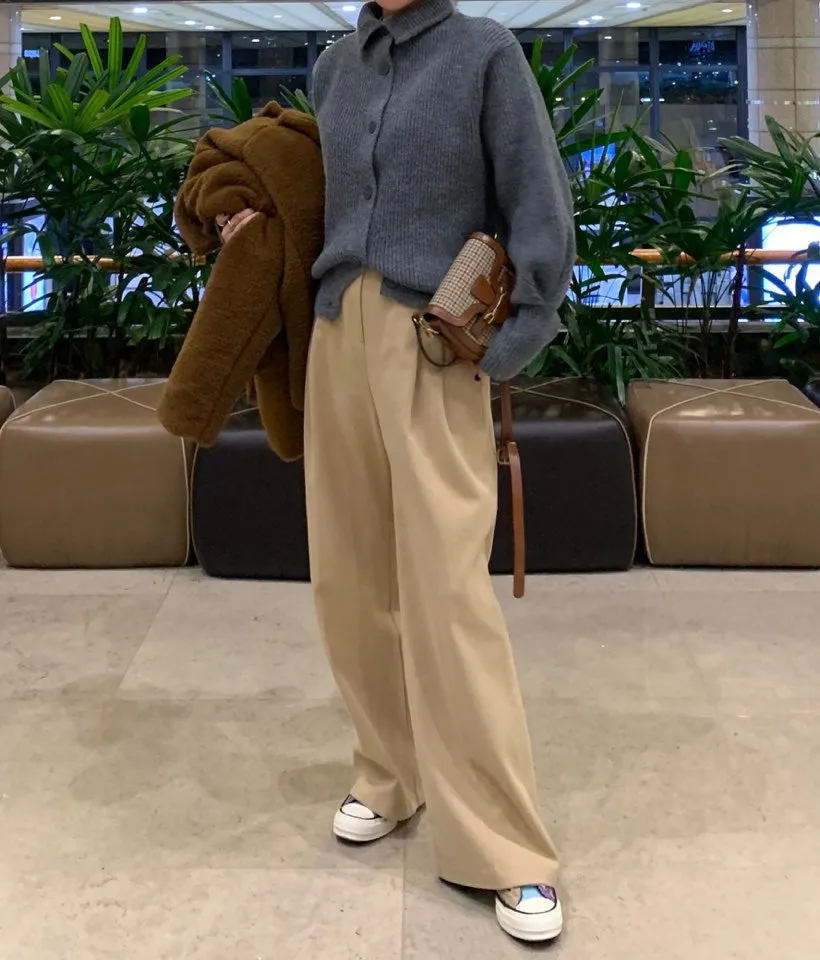 Single-breasted Vintage Lapel Sweater Outerwear Grey