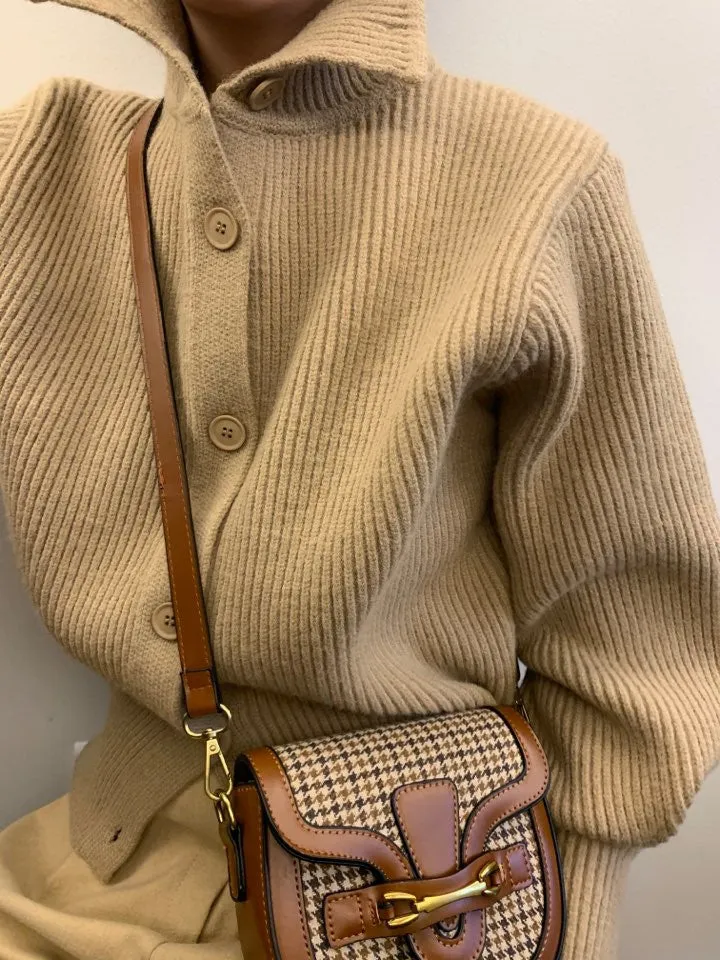 Single-breasted Vintage Lapel Sweater Outerwear Grey