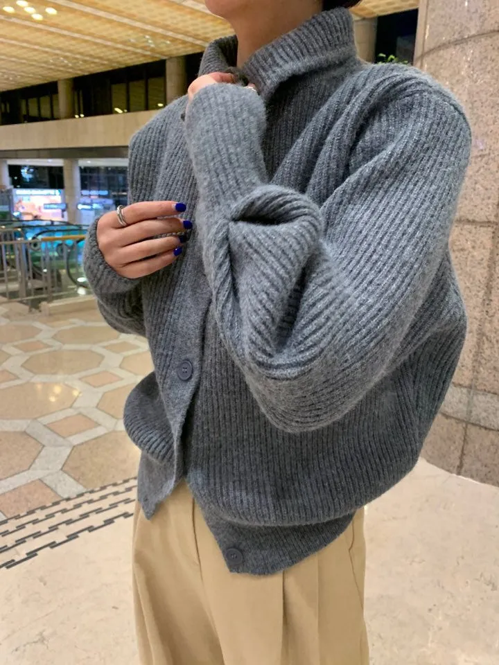 Single-breasted Vintage Lapel Sweater Outerwear Grey