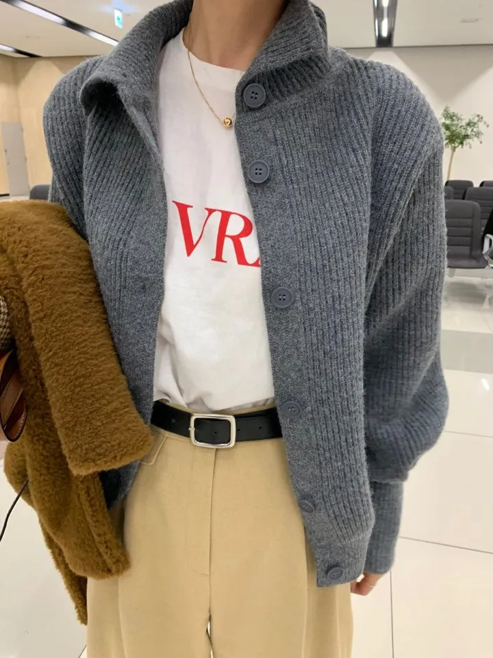 Single-breasted Vintage Lapel Sweater Outerwear Grey