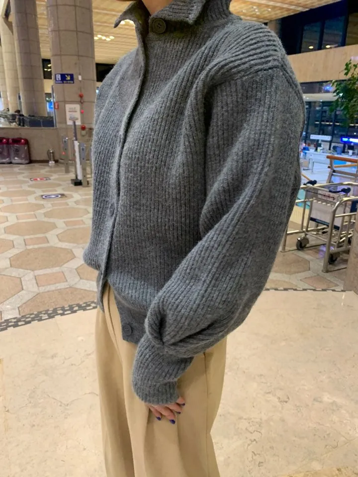 Single-breasted Vintage Lapel Sweater Outerwear Grey
