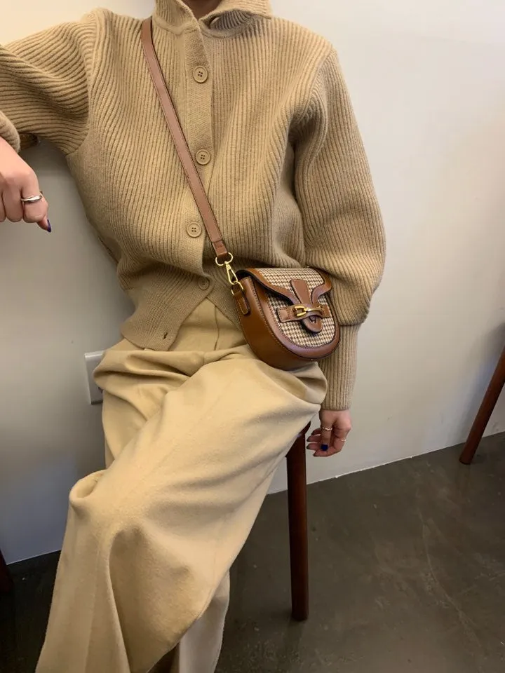 Single-breasted Vintage Lapel Sweater Outerwear Grey