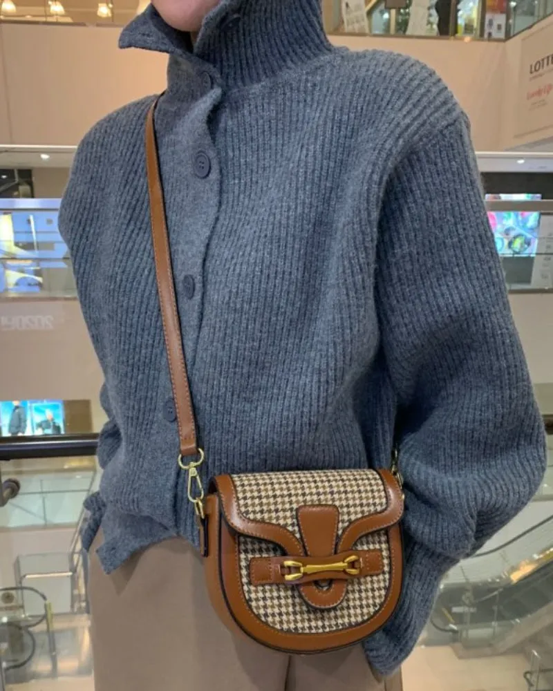 Single-breasted Vintage Lapel Sweater Outerwear Grey