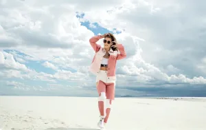 SLAY. Women's Pink & White Colorblock Denim Jacket Crop Top & Jeans Co-ord Set(3 Piece)
