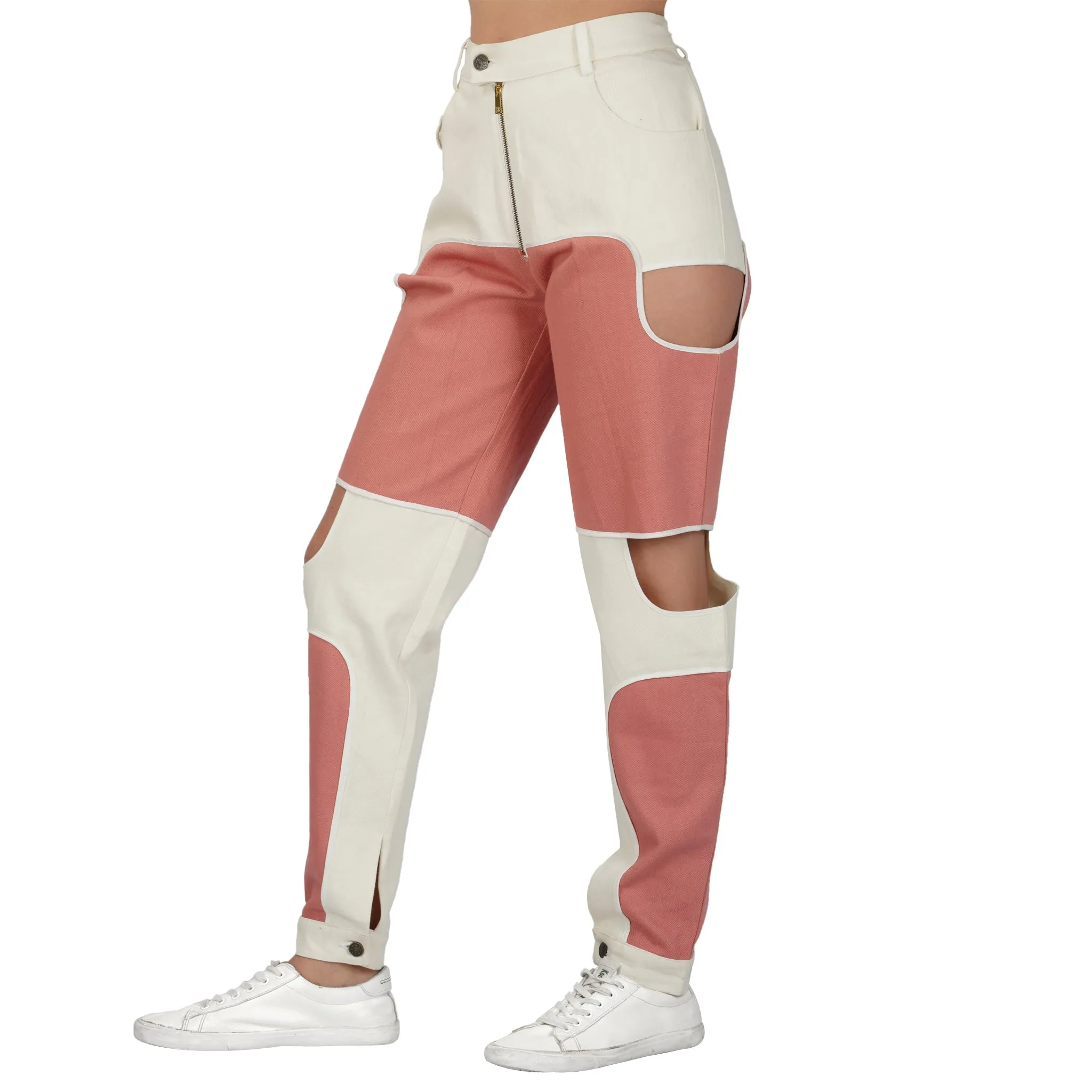 SLAY. Women's Pink & White Colorblock Denim Jacket Crop Top & Jeans Co-ord Set(3 Piece)