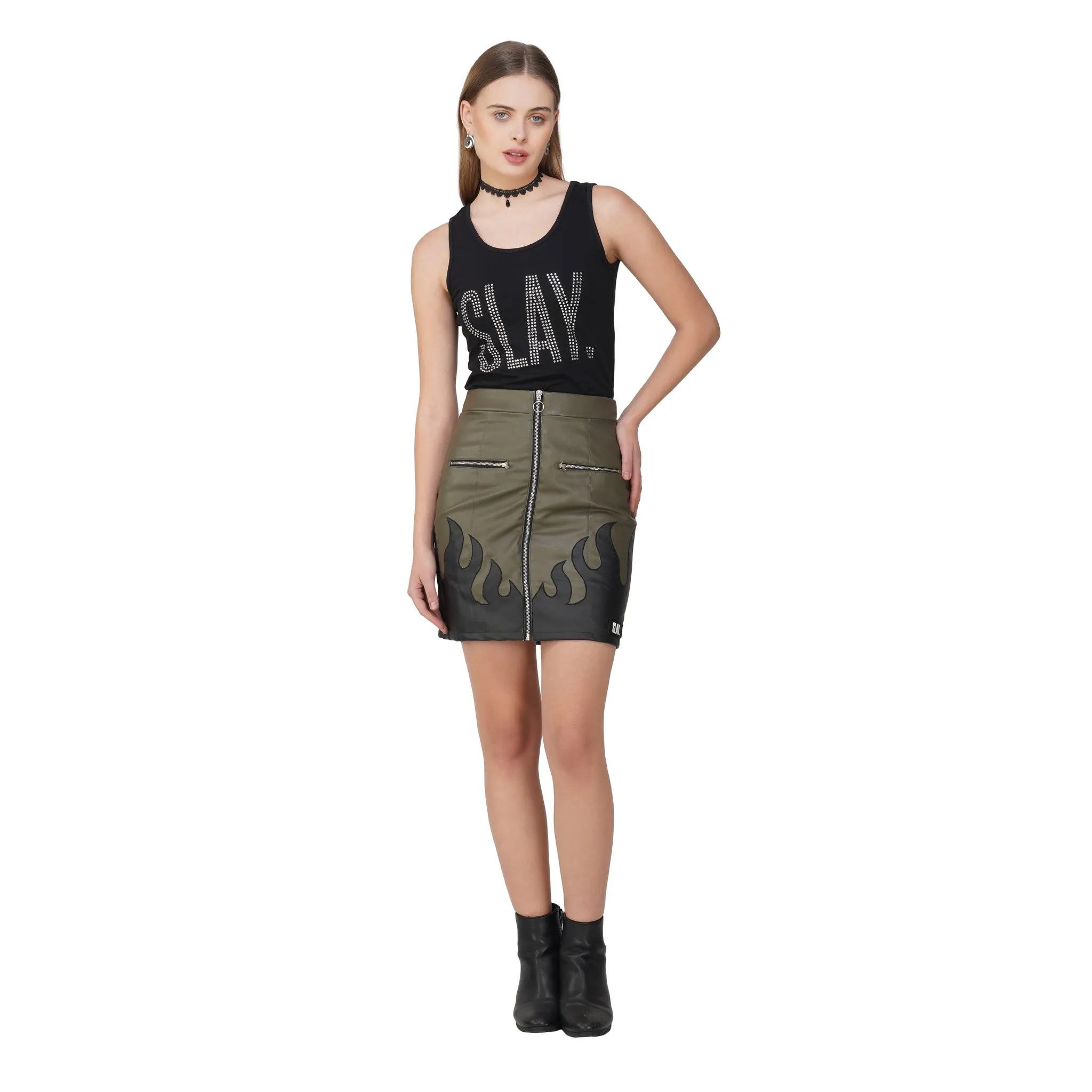 SLAY. Women's Silver Crystal Embellished Black Tank Top