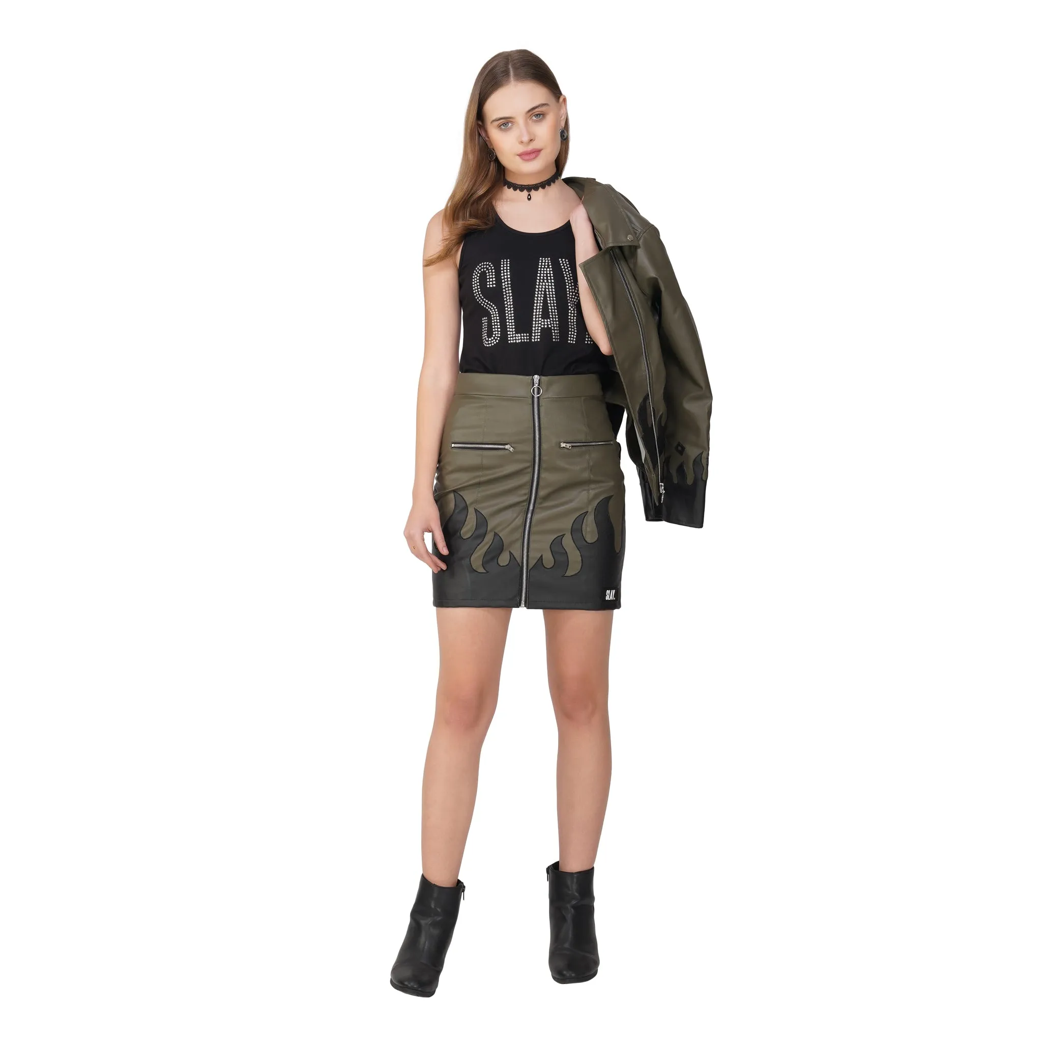 SLAY. Women's Silver Crystal Embellished Black Tank Top