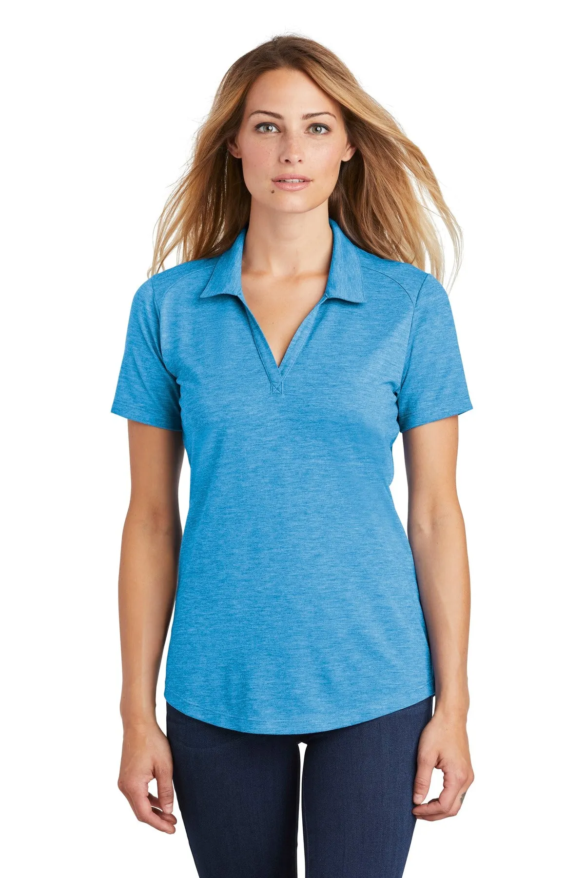 Sport-Tek  Women's PosiCharge  Tri-Blend Wicking Polo. LST405 Pond Blue Heather