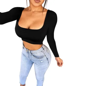 Square Neck Long Sleeve Bottoming Shirt Women's T-Shirt