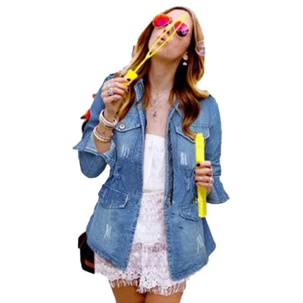 Streetwear Fit Women's Long Sleeve Denim Jacket Outercoat