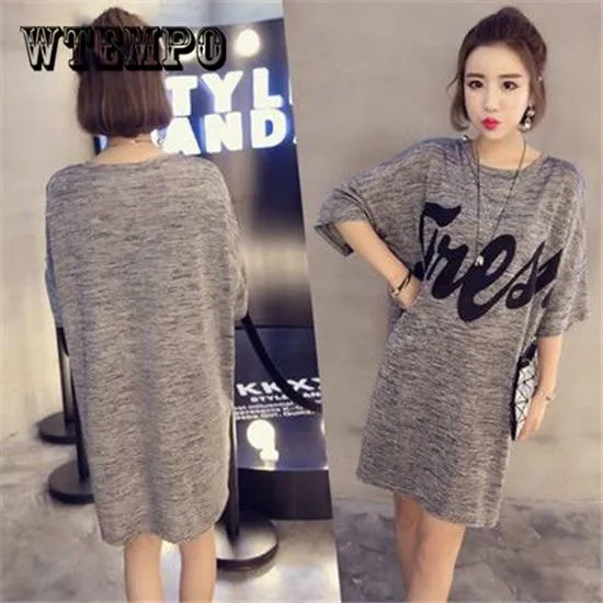 Summer Streetwear Women Clothes Short Sleeve Cotton T Shirt Dresses Plus Size Casual O -Neck