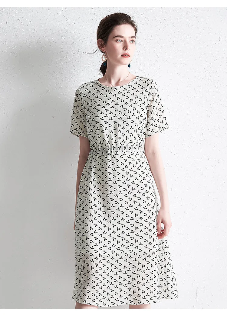 Summer Women's Silk Floral Dress Loose Plus Size Mid-length Dress
