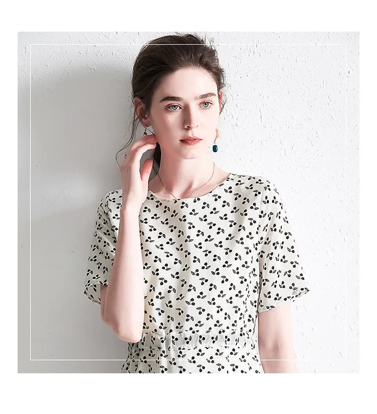 Summer Women's Silk Floral Dress Loose Plus Size Mid-length Dress