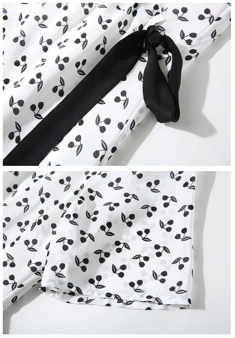 Summer Women's Silk Floral Dress Loose Plus Size Mid-length Dress