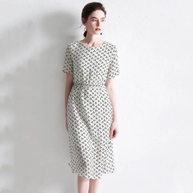 Summer Women's Silk Floral Dress Loose Plus Size Mid-length Dress