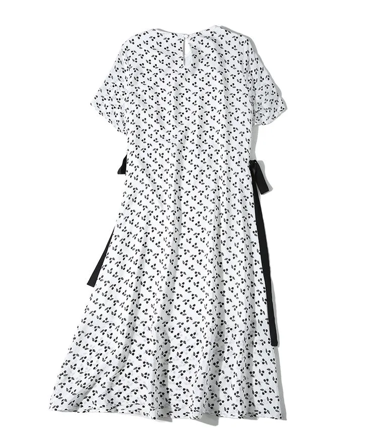 Summer Women's Silk Floral Dress Loose Plus Size Mid-length Dress