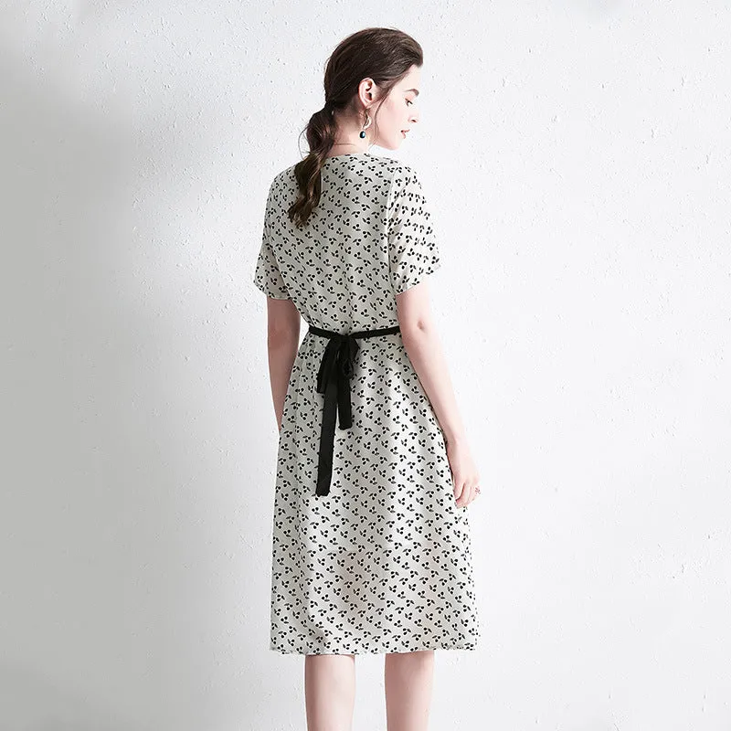 Summer Women's Silk Floral Dress Loose Plus Size Mid-length Dress