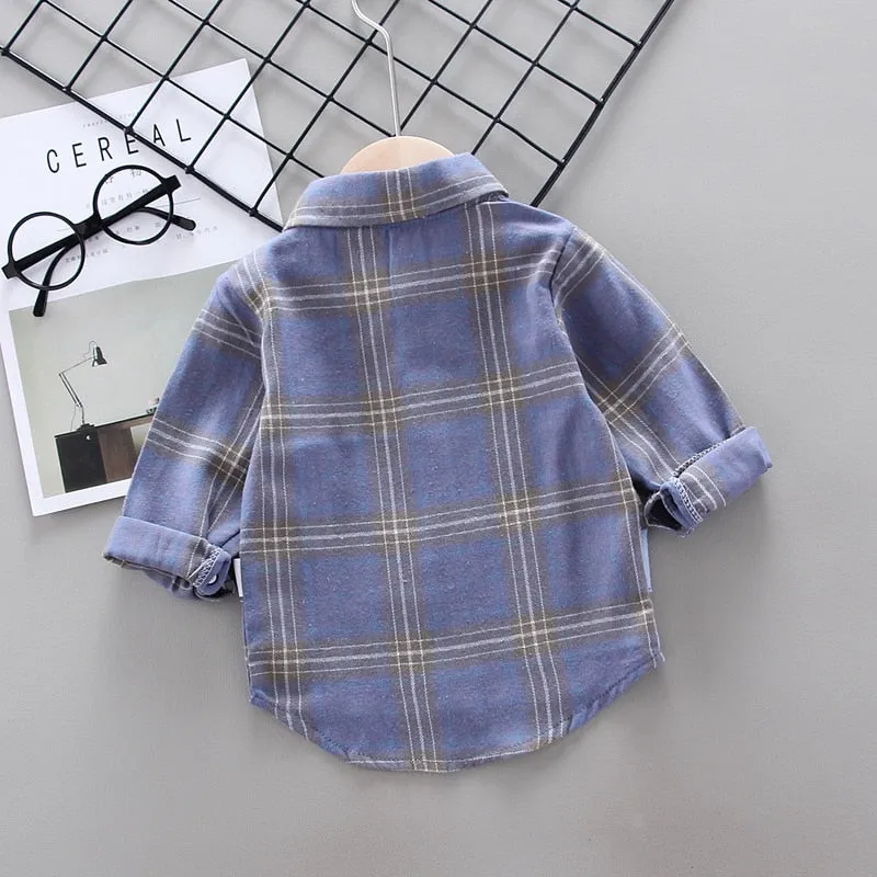 Toddler Boys Long Sleeve Plaid Dress Shirt With Motif
