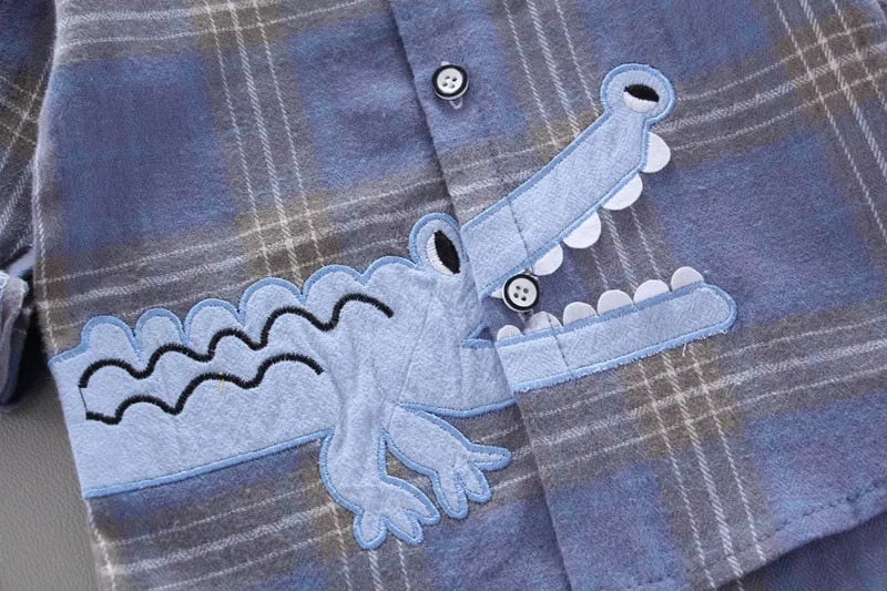 Toddler Boys Long Sleeve Plaid Dress Shirt With Motif
